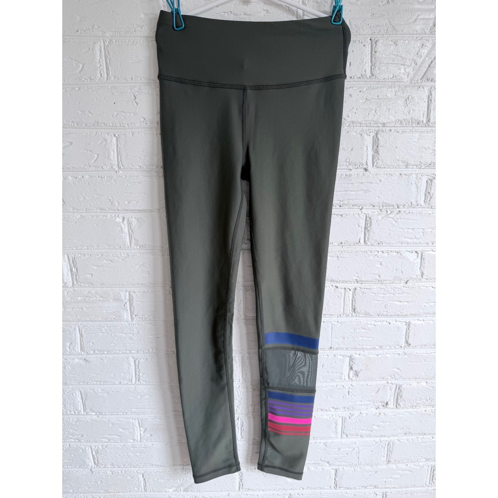 C&C California Olive Green Athletic Leggings Striped Mesh Detail Size‎ XS